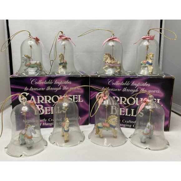 JSNY Other - Lot of 8 Carrousel Christmas Ornament Coquette Crystal Bell Porcelain Bisque Hor